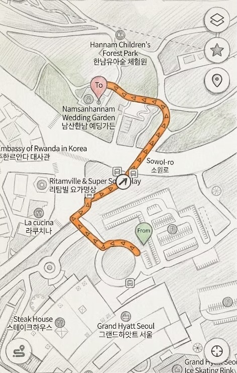 자가용 이용 시 남산한남웨딩가든 오시는 길